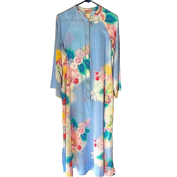 Natori Intimates & Sleepwear Natori Blue Floral Zip Front Kaftan Robe Size Medium Poshmark